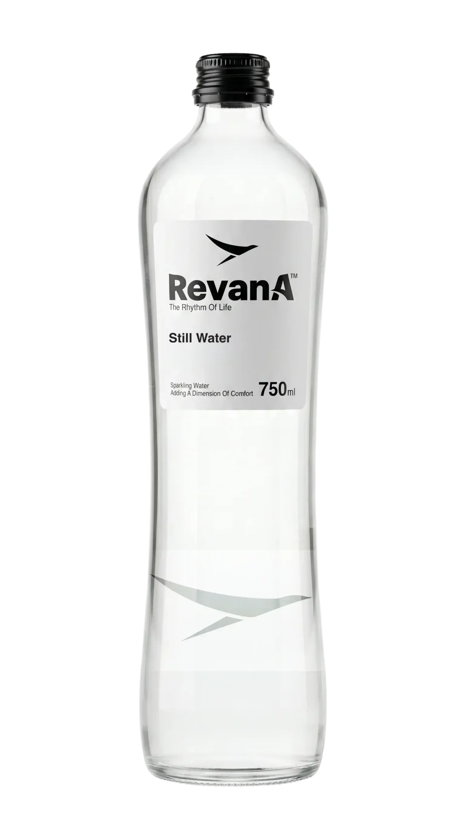 Premium Revana glass bottled water presenting elegant hospitality packaging